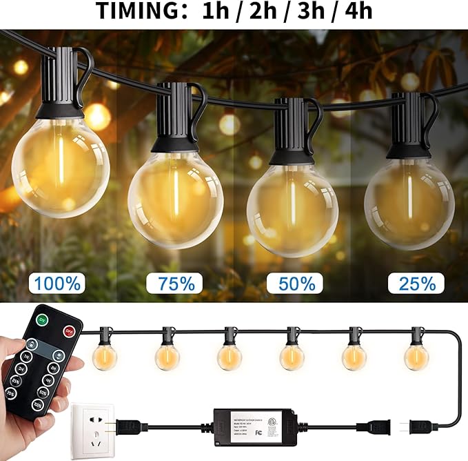 LED 30FT Outdoor String Lights with Remote Waterproof Patio Lights Dimmable 27 Shatterproof G40 Bulbs, Globe String Lights Decorative Balcony Bistro Gazebo Porch Cafe Lights