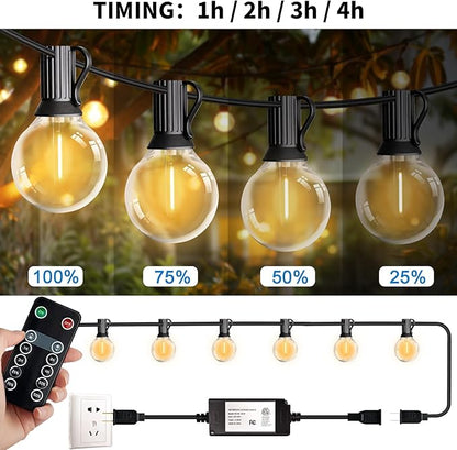 LED 30FT Outdoor String Lights with Remote Waterproof Patio Lights Dimmable 27 Shatterproof G40 Bulbs, Globe String Lights Decorative Balcony Bistro Gazebo Porch Cafe Lights
