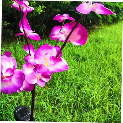 Mipcase 2pcs Orchid Shape Solar Garden Lights Outdoor Solar Pathway Lamp for Driveways Walkways Yards Energy Saving Easy to Install Purple Decorative Landscape Lighting