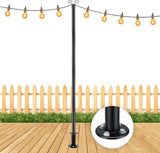 String Light Pole for Ground, 8FT Heavy Duty Adjustable Metal Poles for Outdoor String Light Hanging with Flange | Lumora