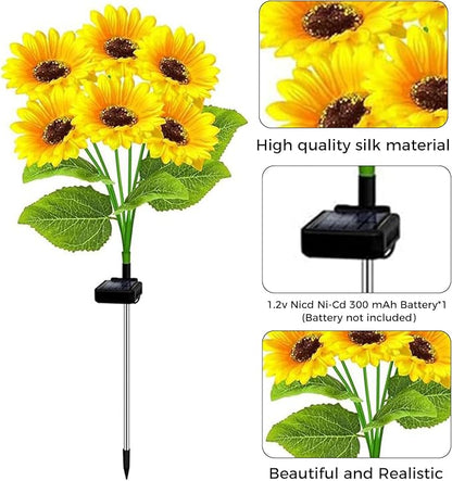 2 Pack Solar Garden Lights Outdoor, Waterproof 6- Sunflower Lights for Yard, Solar Powered Outdoor Lights, Stake Lights for Patio Pathway Lawn Fence