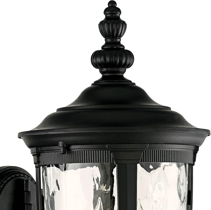 John Timberland Bellagio European Outdoor Wall Light Fixture Textured Black 21" Clear Hammered Glass Upbridge Arm for Exterior House Porch Patio Outside Deck Garage Yard Front Door Garden Home
