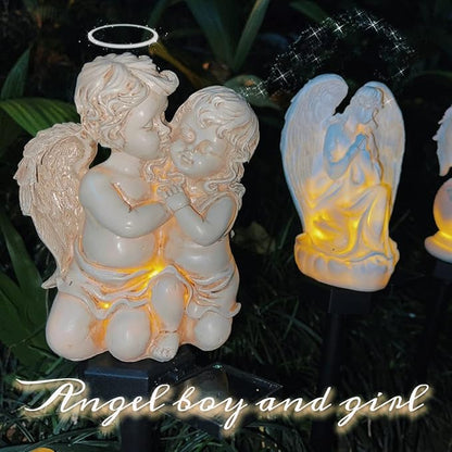 Angel Garden Solar Light, Resin Angel Figure Solar Garden Stake Lights Waterproof for Yard Pathway Fence Patio Lawn Decor (Angle Lovers)