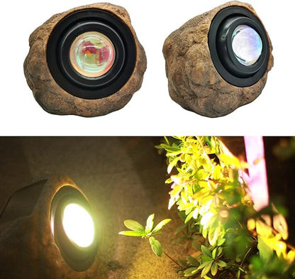GOODFOEVER Solar Rock Lights(2pcs) Sunset Projection Lights Atmosphere Night Light Solar Powered Garden Lights Outdoor Decorative Waterproof LED Spotlight for Pathway, Walkway, Yard, Patio