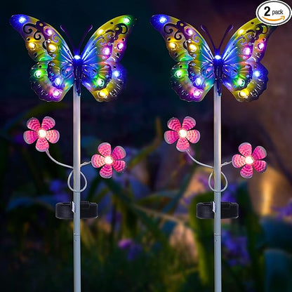 Outdoor Solar Garden Lights - 2 Pack Metal Butterfly Decorative Lights - Colorful LED Waterproof Stake Lights for Garden, Patio, Yard, Lawn, Walkway Decoration(Blue)