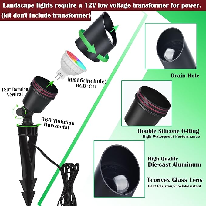 RGB Low Voltage Landscape Lighting, Smart Landscape Spot Lights Outdoor, 12 Volt Color Changing Landscape Lights | Lumora