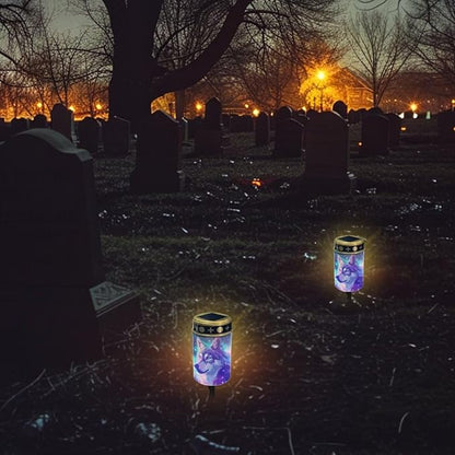 ZOUTAIRONG Solar Light for Cemetery Grave 2 Pack Solar Garden Lights Cemetery Solar Lights for Grave Solar Pathway Lights Outdoor Cemetery Solar Lights for Grave Solar Lights Galaxy Wolf