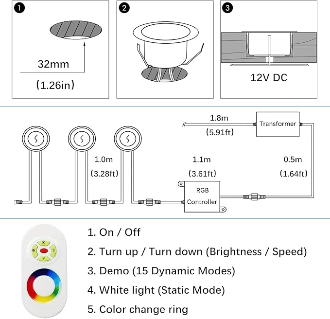 LED Outdoor Deck Lights with Photocell, Φ1.77in RGB 20 Pack Black, Low Voltage 12V IP67 Waterproof, Multi Color Changing Remote, Electric Wired Recessed Stair Step Landscape Lighting for Yard