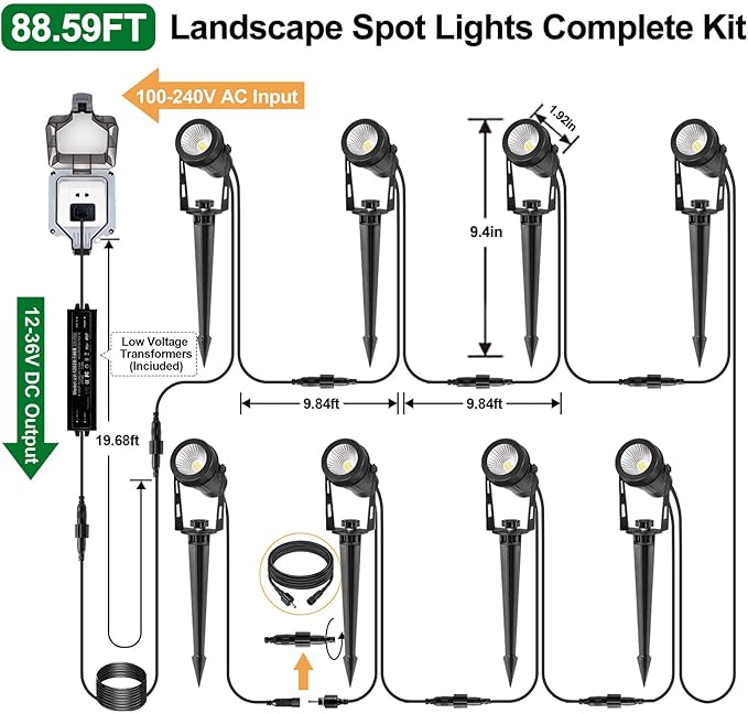 Low Voltage Landscape Lighting, 8 Pack Outdoor Spot Lights with Transformers, 12V Warm White Landscape Spotlights | Lumora
