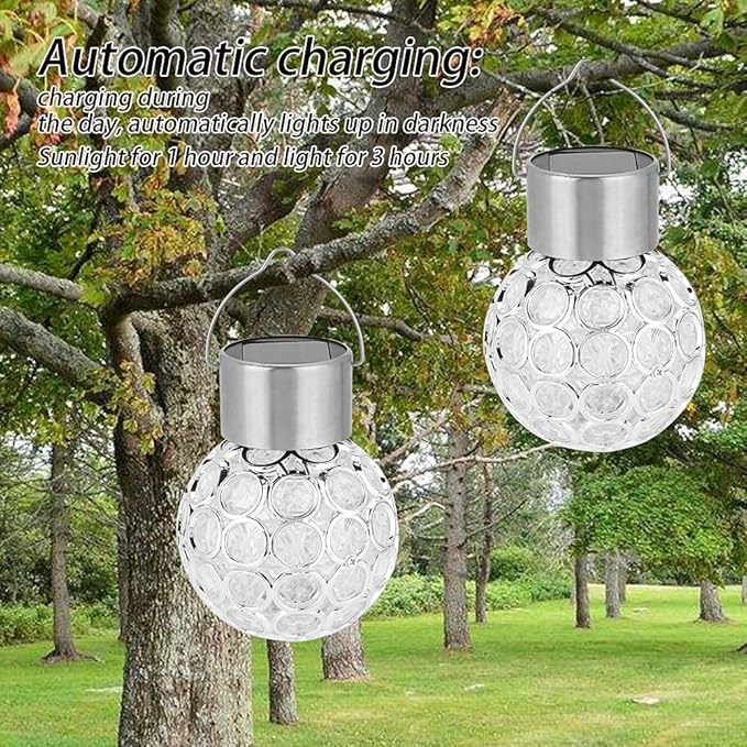 Estink Hanging Decorative Solar Light Solar Ball Garden Hang Outdoor Landscape Color Change LED Lamp Walkway Light White for Garden Yard Fence Christmas Decoration(Pure White)