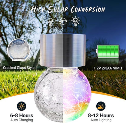 GIGALUMI Solar Lights Outdoor Waterproof ,12 Pack Solar Hanging Lights Garden Decor,Gifts for Women Mom Grandma,Christmas Outdoor Lantern Cracked Glass for Yard, Fence, Tree(Color Changing)