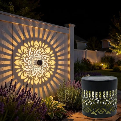 Decorative Solar Mandala Lights, Solar Mandala Lights Outdoor, Metal Waterproof LED Lamp for Garden Fence, Deck Steps, Patio Walls, Outdoor Landscape (1, Mandala Warm Light)