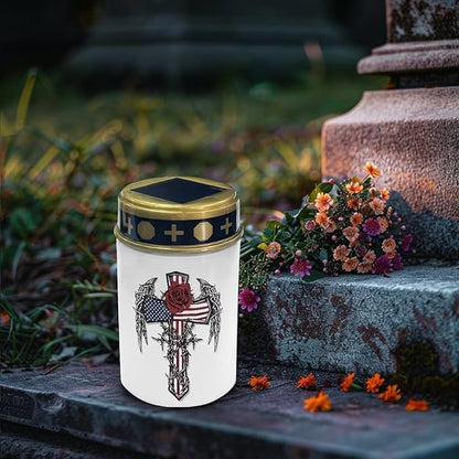 Cross Wing Rose Solar Garden Stake Cross Lights Outdoor Waterproof Memorial Garden Decor Cemetery Decorations for Grave for Remembrance Gifts & Sympathy Gifts