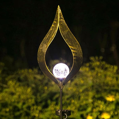 Adeco Solar Lights Outdoor Garden 42 inch Metal Crackle Glass Globe Stake Lights with Large Solar Panel Waterproof LED Lights for Ground Patio Lawn Pathway Courtyard