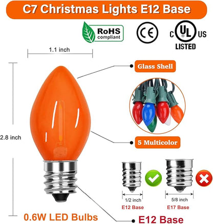 Couah C7 LED String Lights-25Ft Ceramic Vintage Multicolor Lights with 27 Colorful LED Bulbs (2 Spare), Outdoor String Lights for Christmas Party Backyard Wedding- Green Wire