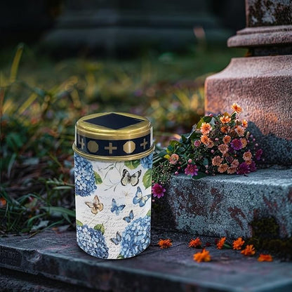 Outdoor Solar Garden Lights,Butterfly Blue Flowers Waterproof Solar Outdoor Lights,Solar Stake Lights for Cemetery Grave Garden Patio Yard Lawn Decoration