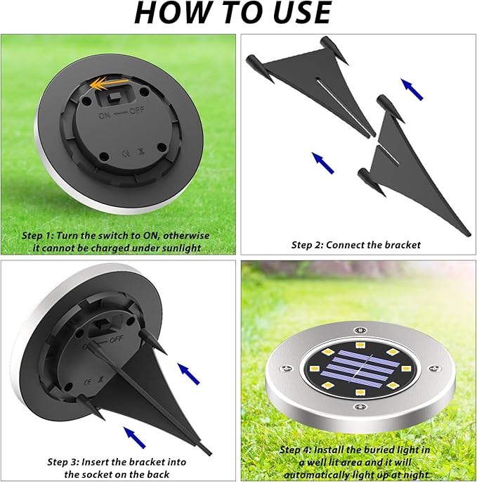 Solar Ground Lights, Solar Light Outdoor,IP68 Waterproof Solar Powered Landscape Lights,Bright in-Ground Light for Gardens, Patio, Pathway,Walkway,Driveway,Porche, Lawn, Deck,8 Pack