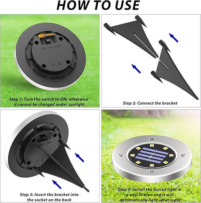 Solar Ground Lights, Solar Light Outdoor,IP68 Waterproof Solar Powered Landscape Lights,Bright in-Ground Light for Gardens, Patio, Pathway,Walkway,Driveway,Porche, Lawn, Deck,8 Pack