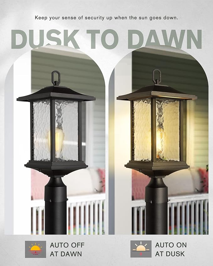 Beionxii Dusk to Dawn Outdoor Post Lights, 21inch Large Exterior Lamp Post Light Pier Mount Lantern with Base | Lumora