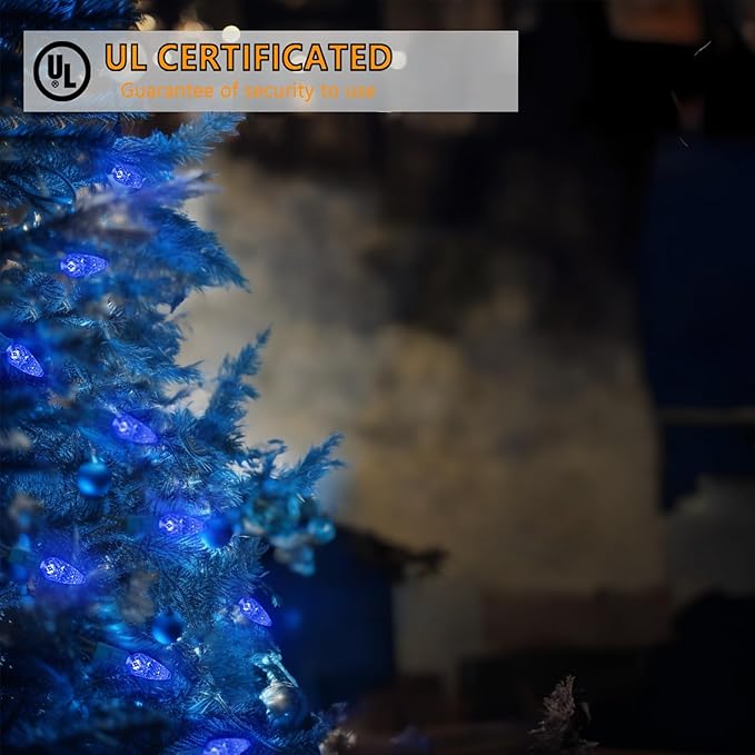 70 Count C6 Blue Christmas Lights - 35.5ft Outdoor, Waterproof, Green Wire, IP65, UL Listed | Lumora