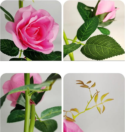 Lxcom Lighting Solar Garden Lights Solar Flower Lights Outdoor 10 Rose Solar Flowers Path Lights Waterproof Decorative Rose Garden Lights for Patio Path Garden Yard, 2 Pack(Pink)