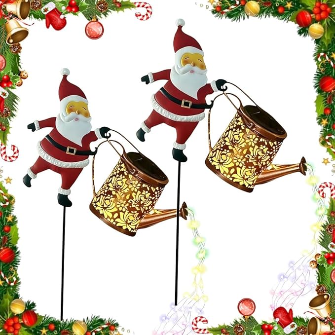 Christmas Santa Solar Kettle Lights Garden Lawn Decorative Lights, Santa Kettle Ground Lamp Solar LED Night Light Outdoor Garden Decor for Pathway Yard Patio(2PCS Colorful Light)
