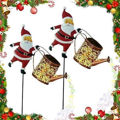 Christmas Santa Solar Kettle Lights Garden Lawn Decorative Lights, Santa Kettle Ground Lamp Solar LED Night Light Outdoor Garden Decor for Pathway Yard Patio(2PCS Colorful Light)