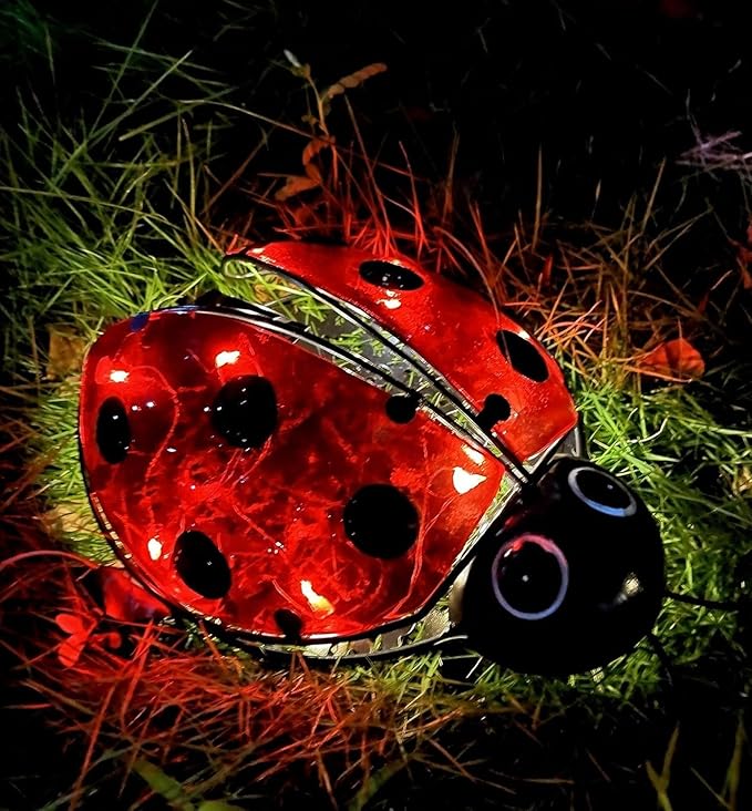 9.8“ Ladybug Solar Night Garden Light - Waterproof LED Outdoor Decorative Lantern, Metal Solar Powered Yard Art, Ladybug Gifts for Patio and Garden, Solar Landscape Path Light Ornament