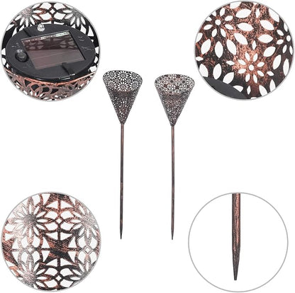 Adeco Solar Powered Lights Set of 2 Torch Shape Outdoor Lamp Decor 23 inch Metal Crackle Glass Globe Stake Lights with Large Solar Panel Waterproof LED Lights for Ground Patio Lawn Pathway