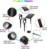 ZYAN Solar Color Changing RGB Spotlights with Remote, Separate Monocrystalline Panels & USB-C Powered 12000mAh Auto | Lumora