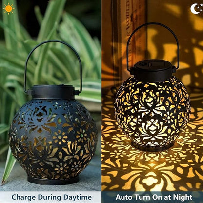 2 Pack Solar Lanterns，Retro Metal Light Solar Garden Light，Hanging LED Lanterns Solar Powered with Handle Waterproof，Suitable for Gardens, Courtyard Porches and Tabletops