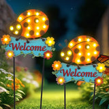 Garden Stakes Decorative 43.3inch with Large Metal Welcome Sign, Solar Pathway Lights Outdoor Waterproof with 18 | Lumora