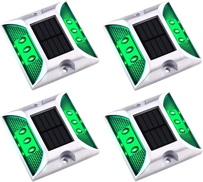 Aolyty Solar Driveway Dock Lights, IP68 Waterproof Solar Deck Light Outdoor Warning Step Lights Reflective Road Marker for Sidewalk Stair Garden Pathway Walkway (4 Pack, Green)