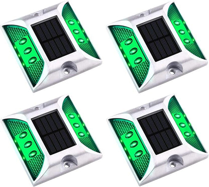 Aolyty Solar Driveway Dock Lights, IP68 Waterproof Solar Deck Light Outdoor Warning Step Lights Reflective Road Marker for Sidewalk Stair Garden Pathway Walkway (4 Pack, Green)