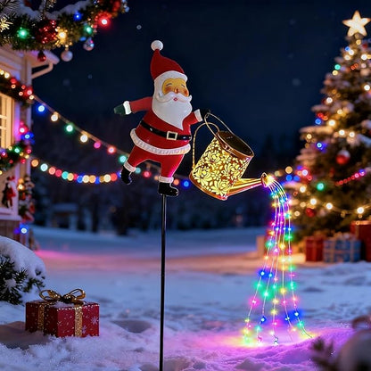 Christmas Solar Santa Kettle Lights - Colorful LED Outdoor Pathway Decor, Solar-Powered Yard Patio Ground Lamp (1PC Colored Light)