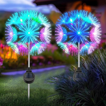 2 Pack Solar Garden Lights, LED Dandelion Light, IP44 Waterproof Solar Firework Light for Halloween Yard Garden Decorations, Waterproof LED Sparkler for Patio Pathway Walkway
