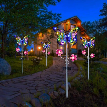 Outdoor Solar Garden Lights - 2 Pack Metal Butterfly Decorative Lights - Colorful LED Waterproof Stake Lights for Garden, Patio, Yard, Lawn, Walkway Decoration(Blue)
