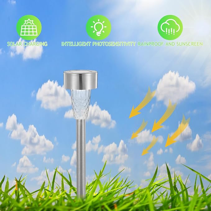 BESPORTBLE Solar Stake Lamp for Garden and Lawn, Outdoor Warm White Solar Pathway Light with Ground Spike, Weatherproof Landscape Lighting for Yard and Courtyard