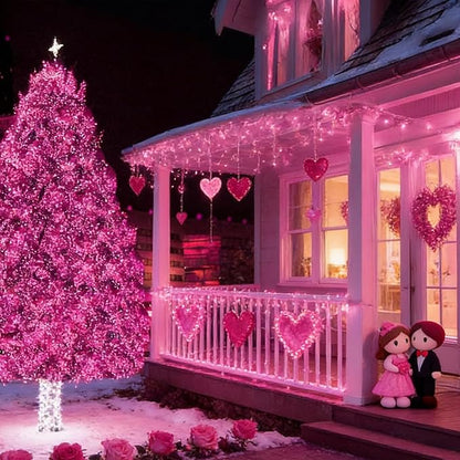 LAMPHOME Pink Lights for Valentines Day Decor, 300light 63.8FT(2pk of 150L) Pink Christmas String Fairy Lights Green Wire Plug in for Bedroom Indoor Outdoor Girl's Room Valentines Decorations