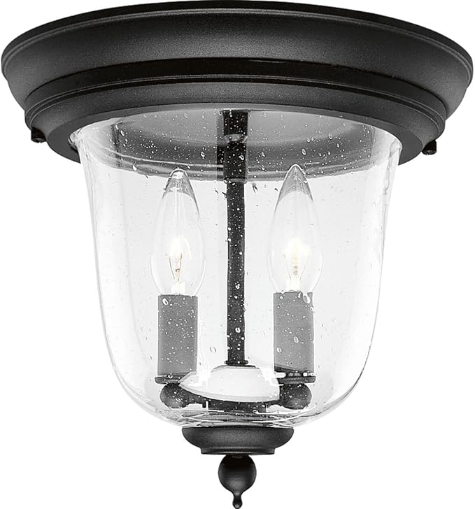 Progress Lighting Ashmore Collection 2-Light Clear Seeded Glass New Traditional Outdoor Close-to-Ceiling Light Textured Black