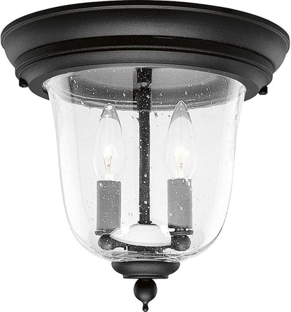Progress Lighting Ashmore Collection 2-Light Clear Seeded Glass New Traditional Outdoor Close-to-Ceiling Light Textured Black