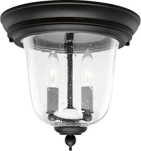 Progress Lighting Ashmore Collection 2-Light Clear Seeded Glass New Traditional Outdoor Close-to-Ceiling Light Textured Black