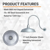 17in. Galvanized Finish Outdoor Gooseneck Barn Light Fixture with 24in. Long Extension Arm - Wall Sconce Farmhouse | Lumora