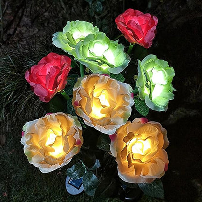 2Pcs Solar Flowers Lights Outdoor Waterproof Single Head Rose Flowers Stake Light Garden Landscape Lighting for Outdoor Yard Lawn Path Balcony Party Decoration