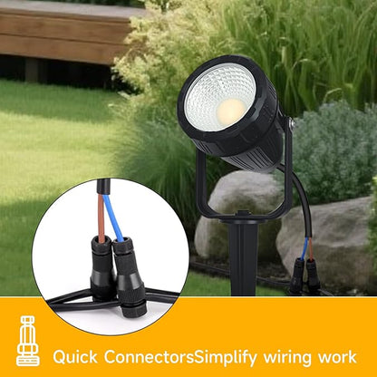 Low Voltage Safety Landscape Lights Outdoor: 7W 840LM LED Landscape Lighting with Connectors & Transformer for Tree Garden Yard Pathway | 24V Warm Yellow 3000K Spotlights | IP65 Waterproof | 12 Pack