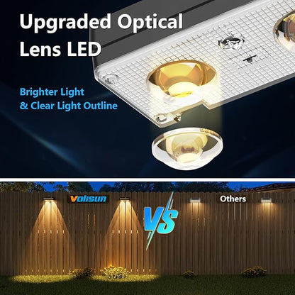 VOLISUN Solar Fence Lights 16 Pack, Warm White, Cool White and RGB Color Glow LED Lamp, IP65 Waterproof Fence Solar Lights Outdoor for Patio, Backyard, Railing, Deck and Wall（Black）
