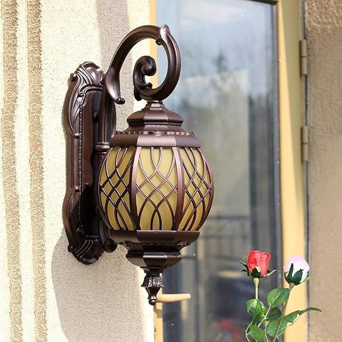 European Antique Wall Lamp,Creative Upside Down Spherical Retro,Waterproof Rainproof Vintage Light Fixture,Door Porch Metal Sconce Lighting s Mount Exterior