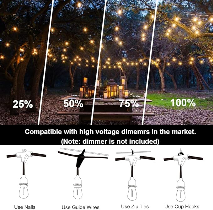 Outdoor String Lights LED 100FT Commercial Grade Heavy Duty Light String Lights with 30 Sockets 32 Shatterproof | Lumora