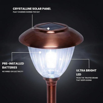 Energizer Driveway Solar Lights - 8 Pack 15 Lumen Outdoor Lights Solar Powered & Waterproof with Patterned Glass & Metal Finish, Easy to Install Weather Resistant Pathway Lights for Decor - Copper