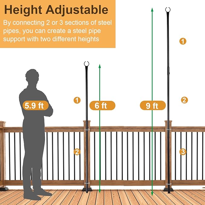 2 Pack 9 FT Heavy Duty String Light Poles,for Fence,Wood Deck Railing | Lumora